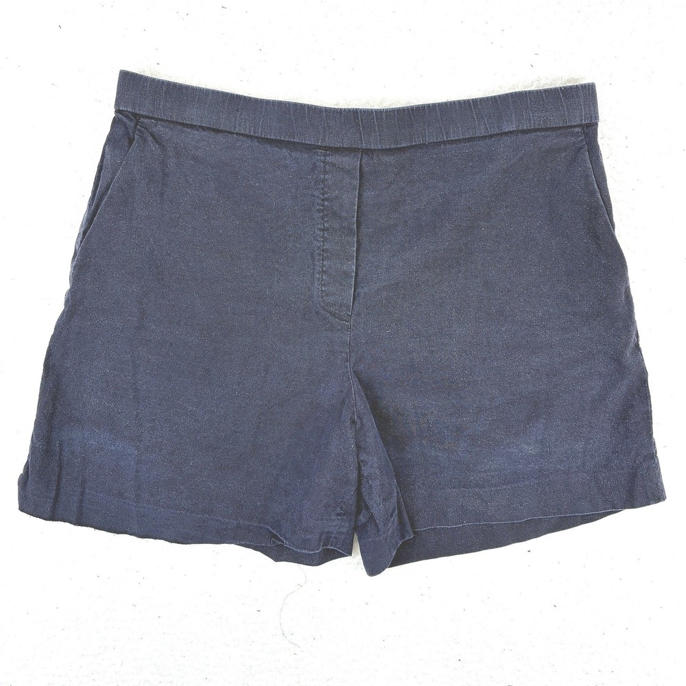 Theory Linen Shorts Pull On Women's 10 Navy Yellow Casual Summer Lot 2 Flaw - Picture 4 of 16